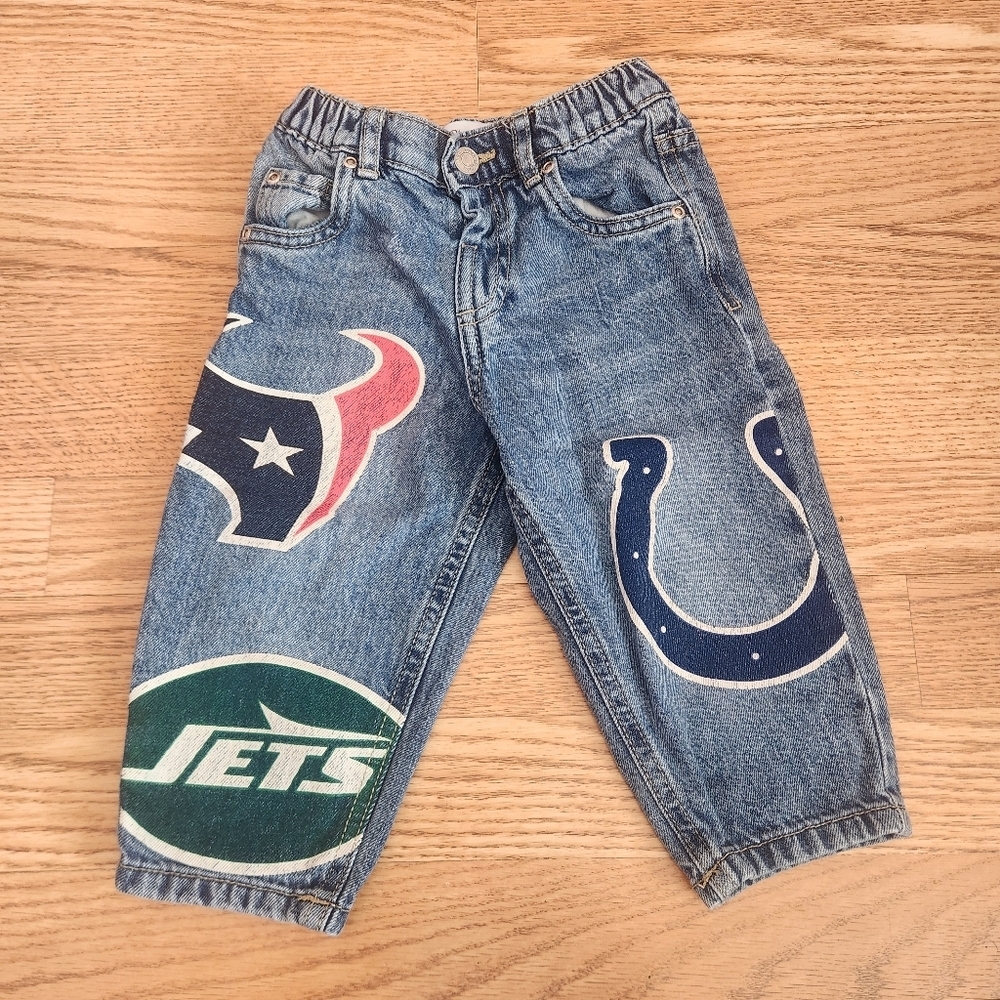 Zara X NFL Baby Blue Denim Team Logo Patch Pants, Size 1 Or 1.5